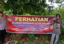 read news – Kapolres: Jangan Membakar Hutan di Karimun Spanduk sosialisasi dan himbauan yang berisi larangan membakar hutan dan lahan kosong di kabupaten Karimun. (Foto : abdi perdana - batamtv.com)