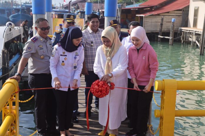 Gubernur Ansar saat meresmikan dermaga ini bersama Anggota Komisi 4 DPRD Kepri Dewi Ansar (baju putih) , Jum'at (29/12). (Foto : abdi perdana - batamtv.com)