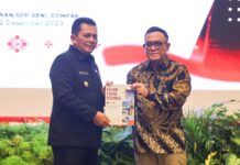 read news – Gubernur Ansar Serahkan Alokasi DIPA dan TKD Kepri Gubernur Kepri Ansar Ahmad (kiri) berpesan agar alokasi anggaran tersebut dapat segera dieksekusi dan direalisasikan mulai dari awal tahun di Januari tahun 2024 secara disiplin, teliti, dan tepat sasaran yang berorientasi dan berfokus pada hasil. (Foto : dwi susilo - batamtv.com)
