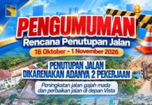 BP Batam Tutup Sementara Jalan Gajah Mada Jalur Sei Ladi dan Depan Hotel Vista Mulai 18 Oktober